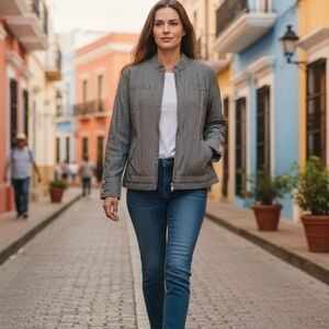 Y Brand Black & White Striped Womans Jean Style Jacket Sz 14